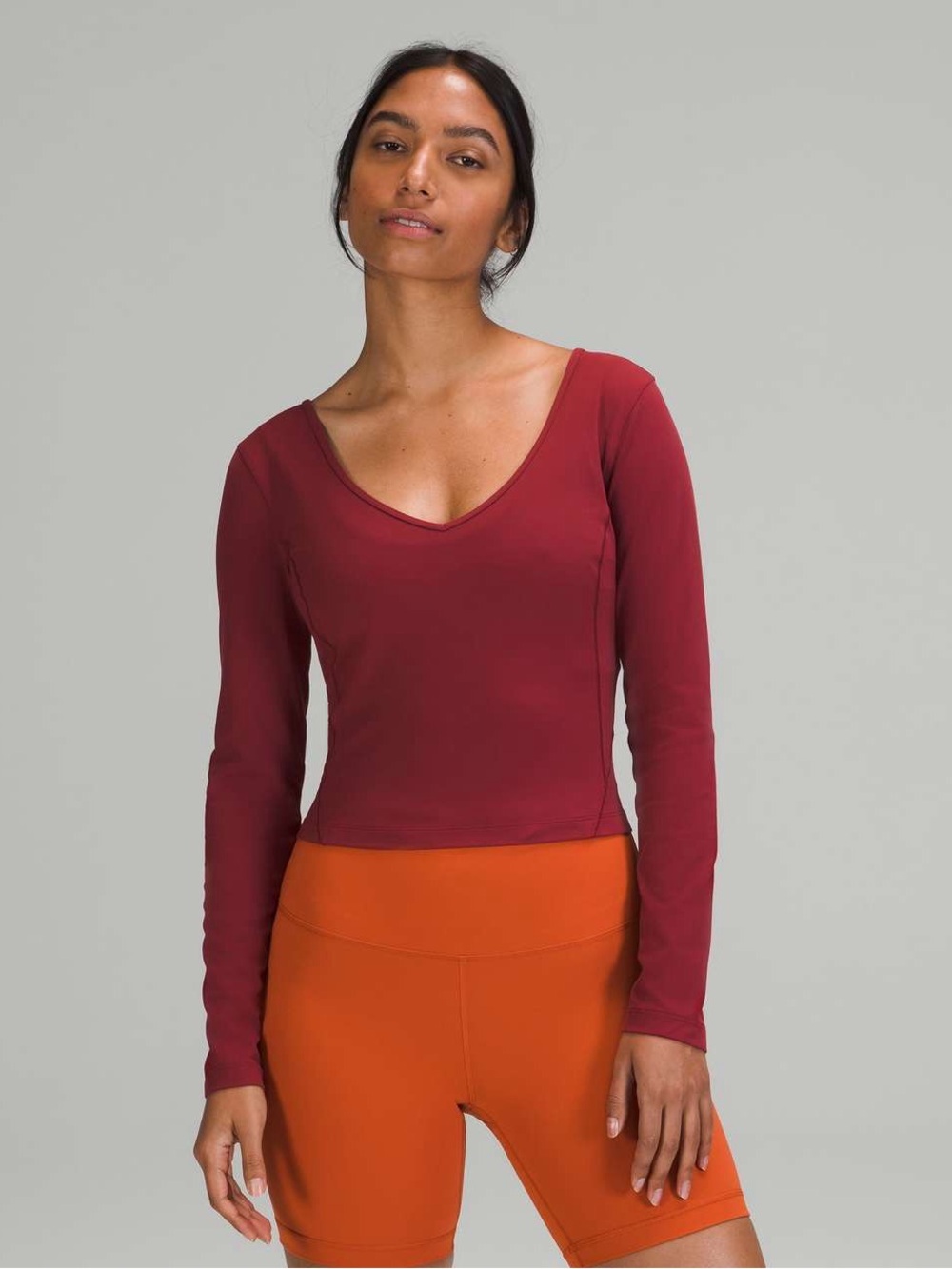 lululemon athletica Long Sleeve Scoop-Neck Top in Burgundy 1100